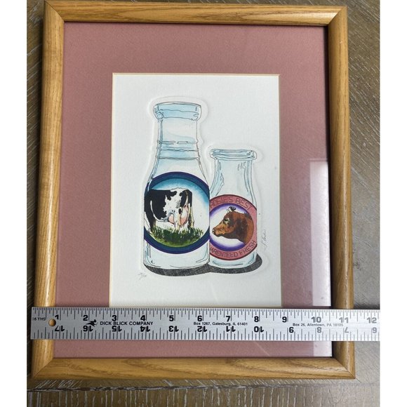 Darlene Hardie Cow Milk Bottle Etching Print Colored Framed Signed‎ Farmhouse - Picture 9 of 11